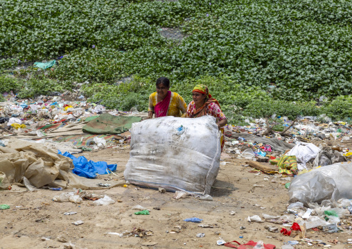 Bangladeshi women collecting garbages in a dump to recycle, Dhaka Division, Dhaka, Bangladesh