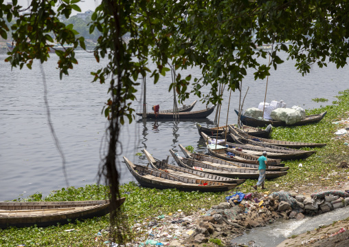 Canoes on the riverbank, Dhaka Division, Dhaka, Bangladesh
