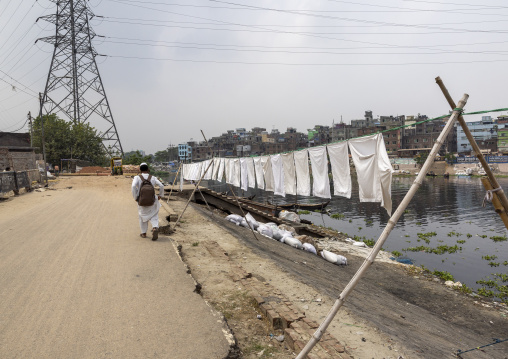 Household linens hanging on clothesline, Dhaka Division, Keraniganj, Bangladesh