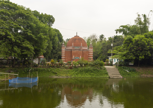 Four-domed mosque Atia Mosque in front of a pond, Dhaka Division, Delduar, Bangladesh