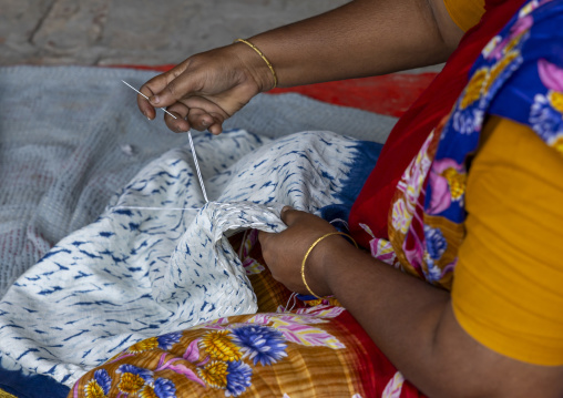 Bangladeshi women stitching kanthas in Living Blue company, Rangpur Division, Goalpara, Bangladesh