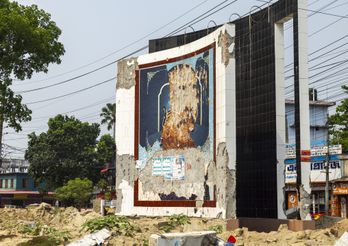 Politician mural broken during the students and quota reform movement, Khulna Division, Jessore, Bangladesh