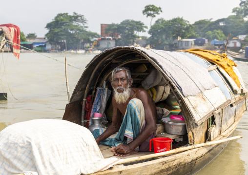 Old river gypsy man living on his boat , Barisal Division, Barisal, Bangladesh