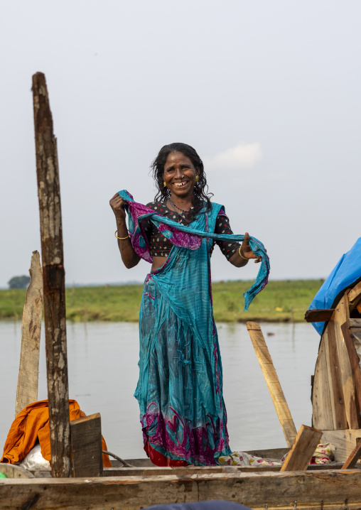 River gypsy woman living on her boat, Barisal Division, Barisal, Bangladesh