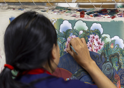 LhaZo art of painting of a thangka in Zorig Chosum, Chang Gewog, Thimphu, Bhutan