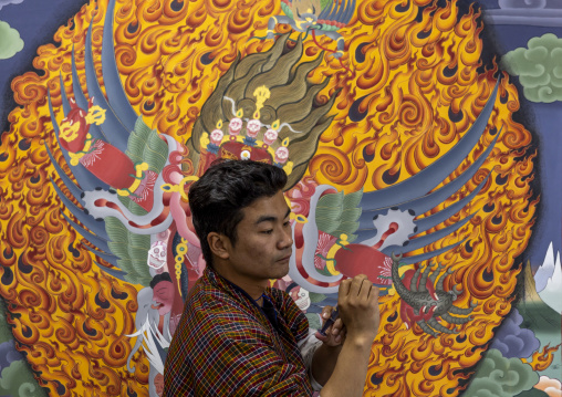 LhaZo art of painting of a thangka in Zorig Chosum, Chang Gewog, Thimphu, Bhutan