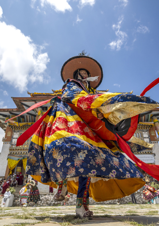 Dance of the hats during Ura Yakchoe festival, Bumthang, Ura, Bhutan