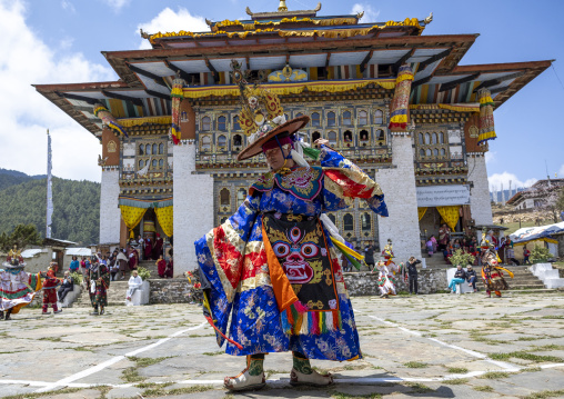 Dance of the hats during Ura Yakchoe festival, Bumthang, Ura, Bhutan