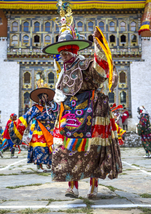 Dance of the hats during Ura Yakchoe festival, Bumthang, Ura, Bhutan