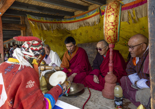Bhutanese leaders in Ura Yakchoe festival, Bumthang, Ura, Bhutan