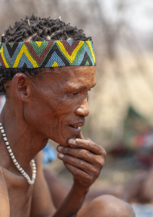 Old san tribe man, Otjozondjupa, Tsumkwe, Namibia