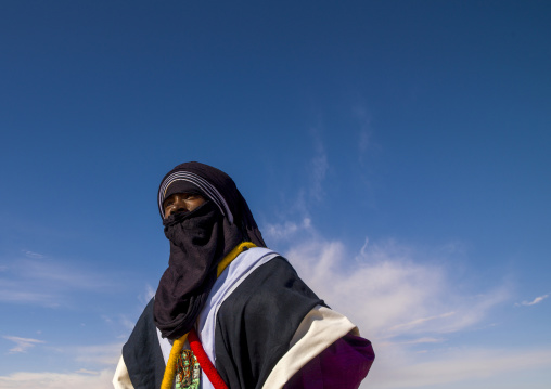 Portrait of a tuareg man against the sky, Tripolitania, Ghadames, Libya