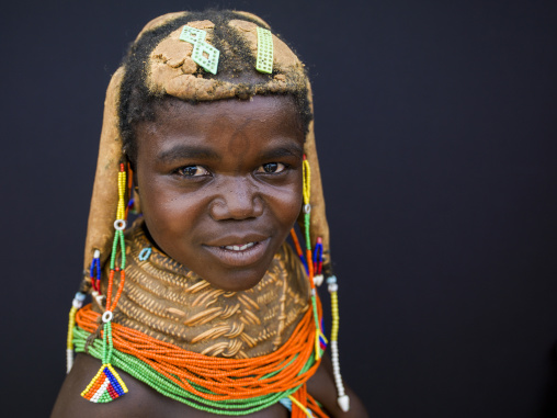 Mwila tribe girl with a vikeka necklace, Huila Province, Chibia, Angola