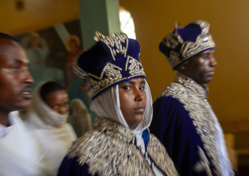 Newlywed couple during a wedding in traditional clothing, Oromia, Ziway, Ethiopia