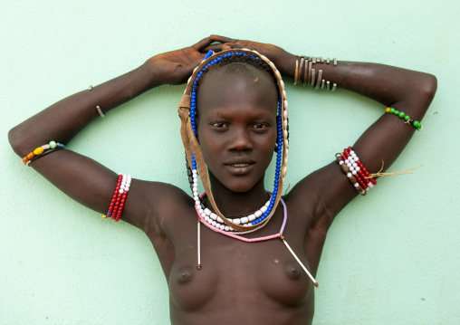 Mursi tribe topless woman, Ari zone, Jinka, Ethiopia