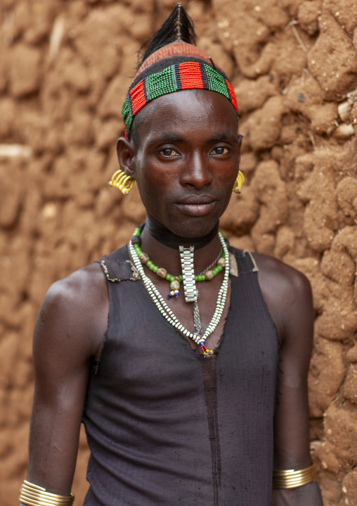 Hamer young man with traditional ornaments, Omo valley, Turmi, Ethiopia