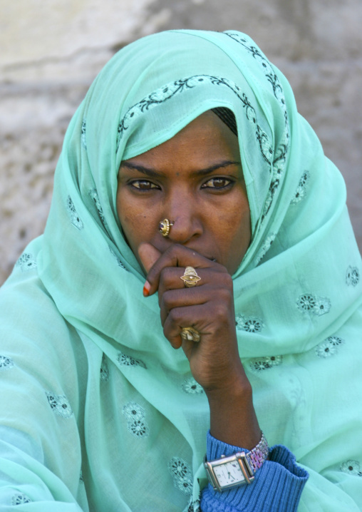 Eritrean woman with green veil, Anseba, Keren, Eritrea