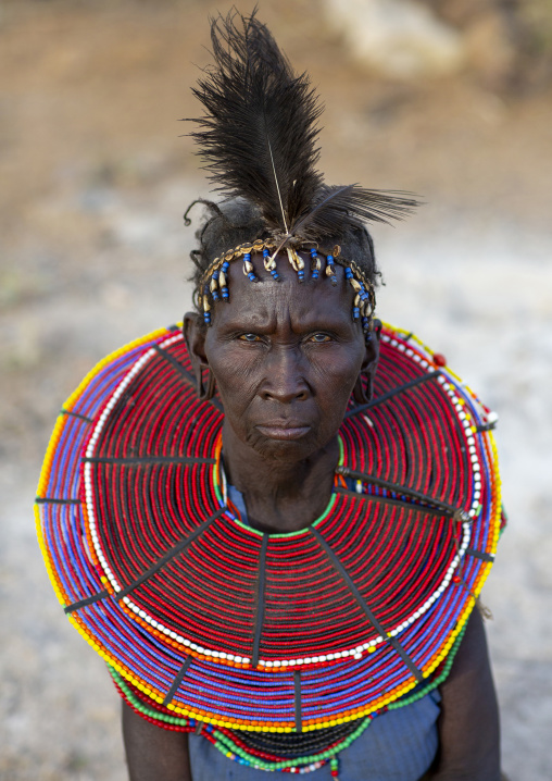 Pokot woman wears necklaces made from the stems of sedge grass, Baringo county, Baringo, Kenya