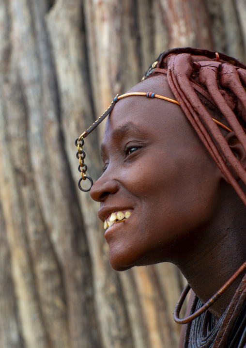 Portrait of a married Himba tribe woman, Kunene region, Epupa, Namibia