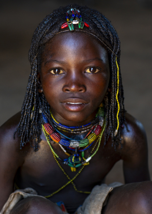 Portrait of a Mucawana tribe girl, Kunene region, Ruacana, Namibia