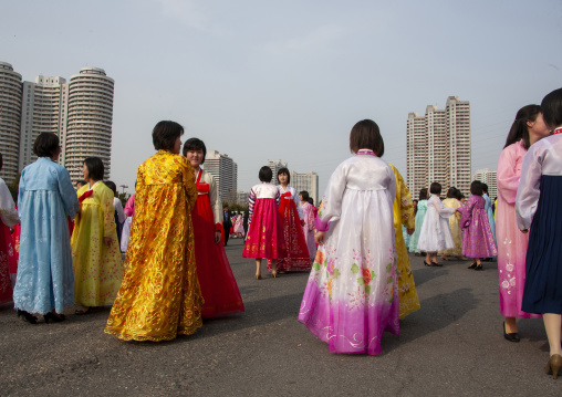 Students during a mass dance performance, Directly governed city, Pyongyang, North Korea