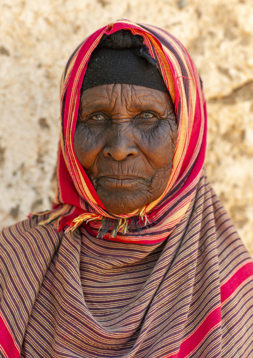 Portrait of a thoughtful senior wrinkled woman, Jarar zone, Degehabur, Somaliland