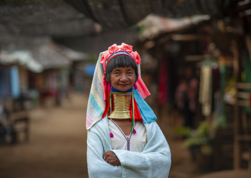 Portrait of a Long neck woman in traditional clothing, Chang Rai, Mae hong son, Thailand