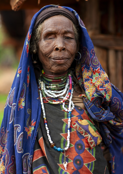 Portrait of a old one-eyed borana tribe woman, Yabello, Omo valley, Ethiopia