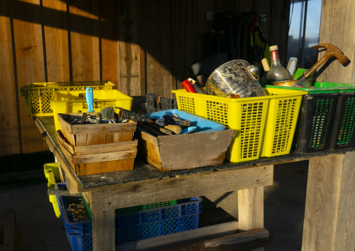 Oyster farm equipement, Nouvelle-aquitaine, Cap Ferret, France