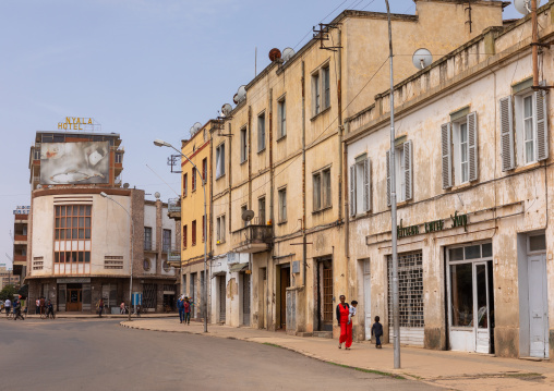 Exterior of old art deco style building from the italian colonial times, Central region, Asmara, Eritrea
