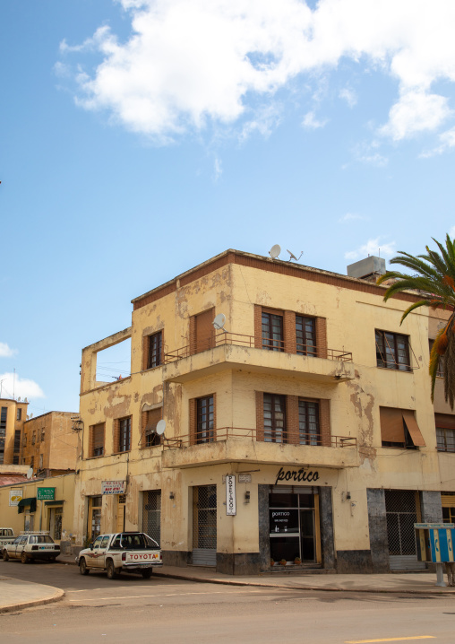Exterior of old art deco style building from the italian colonial times, Central region, Asmara, Eritrea