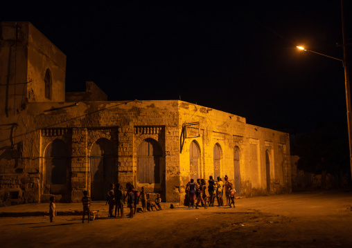 Ottoman architecture houses at night, Northern Red Sea, Massawa, Eritrea