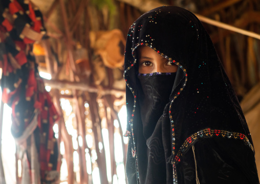 Portrait of a veiled Rashaida tribe girl, Northern Red Sea, Massawa, Eritrea