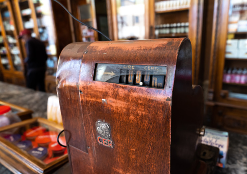 Old italian checkout store in a pharmacy, Central region, Asmara, Eritrea