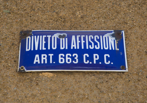 Old italian billboard divieto di affissione, Central Region, Asmara, Eritrea