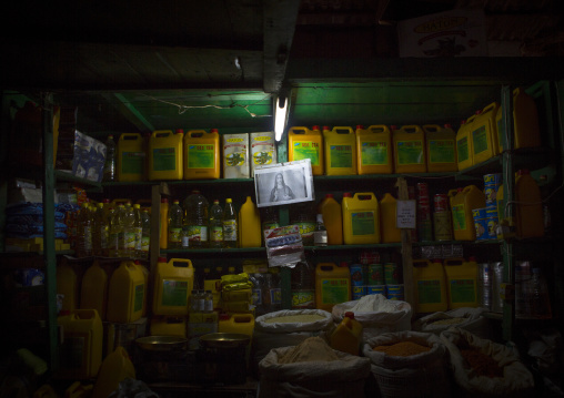 Jesus poster in an oil shop, Central Region, Asmara, Eritrea