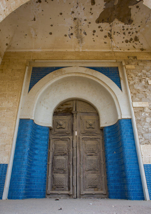 Door in the ruins of the old palace of Haile Selassie, Northern Red Sea, Massawa, Eritrea