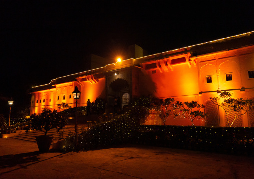 Samode Haveli hotel decorated for Diwali festival, Rajasthan, Jaipur, India
