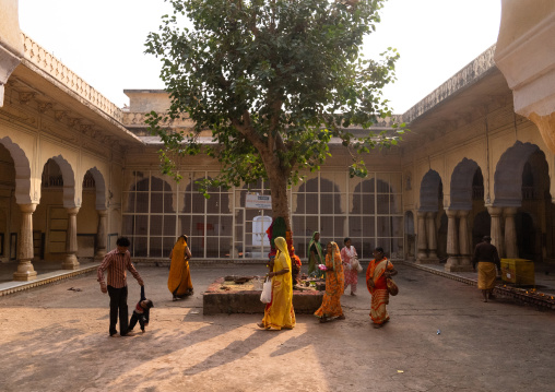 Indian pilgrims making offerings in Galtaji temple, Rajasthan, Jaipur, India