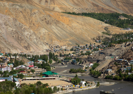 View of the town at the foot of the mountain, Ladakh, Kargil, India