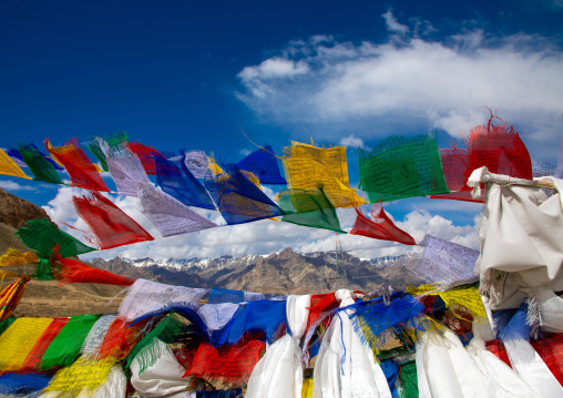 Buddhist prayer flags in the mountain, Ladakh, Namikala, India