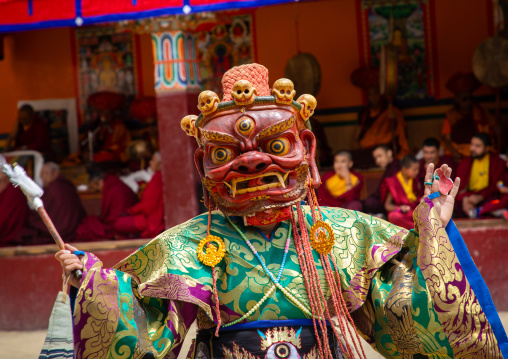 Cham dance with masked lamas in Lamayuru Monastery, Ladakh, Khalatse, India