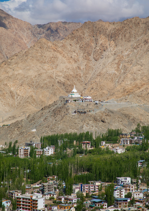 A distant view of Shanti Stupa, Ladakh, Leh, India