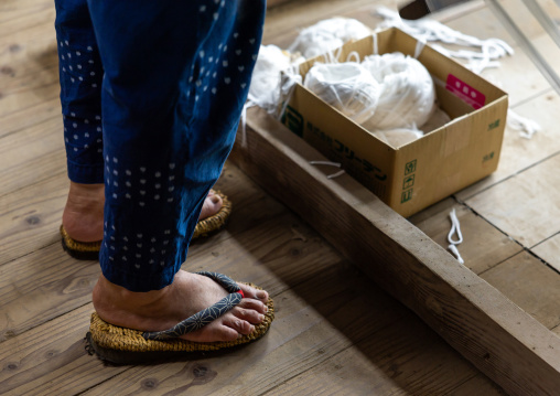 Traditional shoes in Aika Tanaka Kasuri Kobo workshop, Kyushu region, Chikugo, Japan