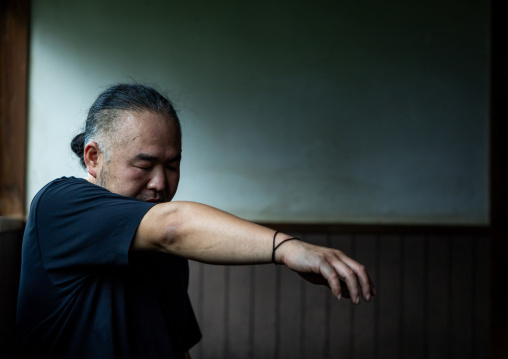 Kurume Kasuri indigo dyeing process in Aika Tanaka Kasuri Kobo workshop, Kyushu region, Chikugo, Japan