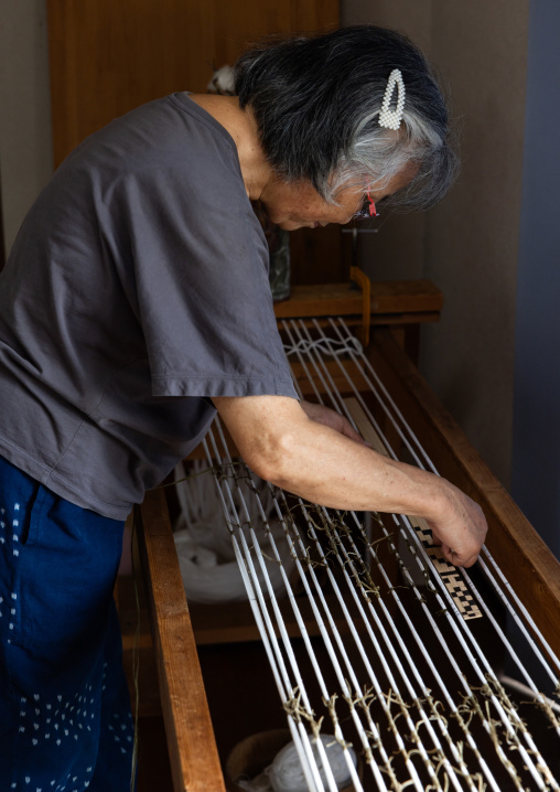 Kurume Kasuri preparation in Aika Tanaka Kasuri Kobo workshop, Kyushu region, Chikugo, Japan