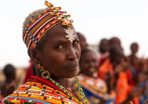 Portrait of a Samburu woman with a huge necklace, Samburu County, Samburu National Reserve, Kenya
