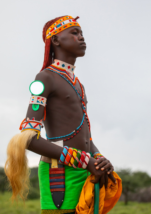 Portrait of a young samburu moran, Samburu County, Samburu National Reserve, Kenya