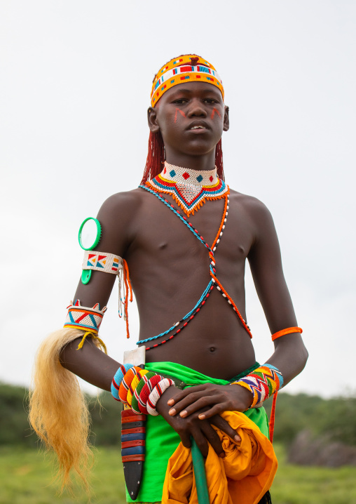 Portrait of a young samburu moran, Samburu County, Samburu National Reserve, Kenya