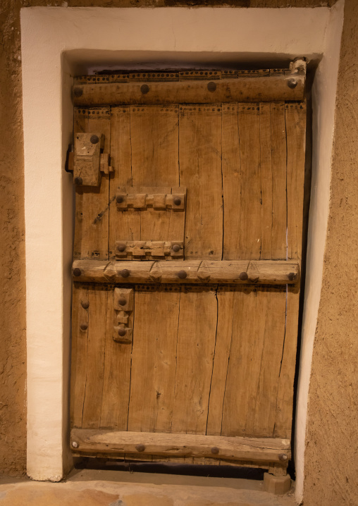 Old wooden door in Musmak fort, Riyadh Province, Riyadh, Saudi Arabia